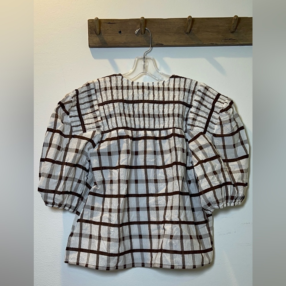 NWT Moon River 100% cotton size Small brown grid top - Picture 5 of 8